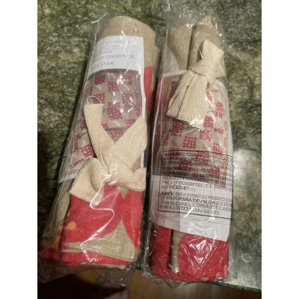 2 NEW Standard Pillow Shams by WEST ELM - Songbird Rare Bird Pattern Beige/Red